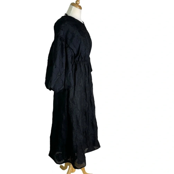 Kika Vargas Whimsy Goth Floral Texture Scallop Back Midi Dress Black Size S - Picture 6 of 12